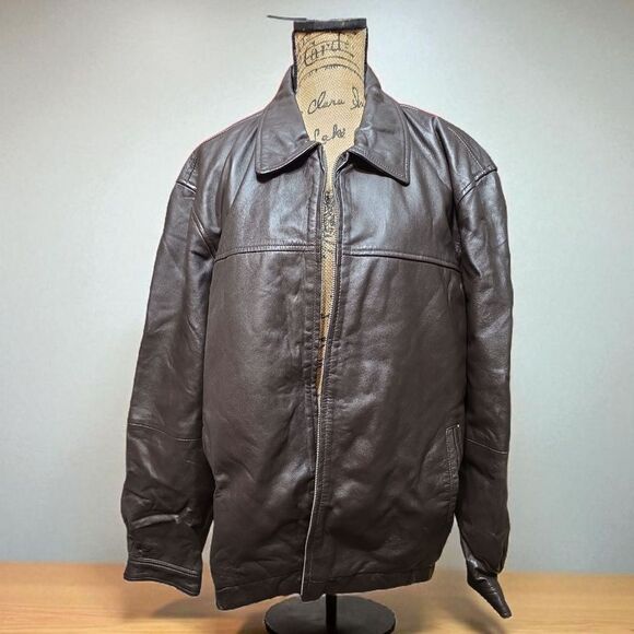 Men's Brown Leather Jacket Sz XL NWT - Picture 1 of 7